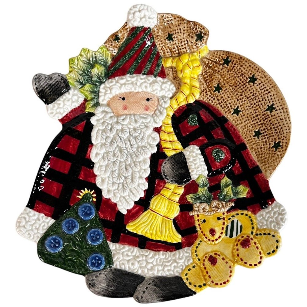 Fitz & Floyd Christmas Santa Claus Plate Canape Appetizer Dish Decor Bag of Toys